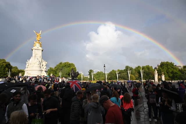 A rainbow shines over Buckingham Palace on the day Queen Elizabeth II died