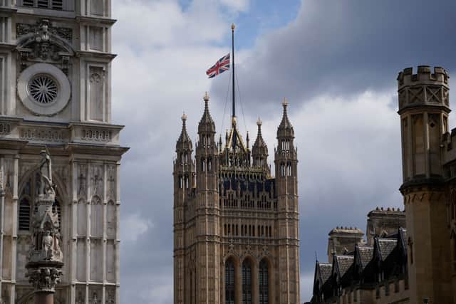 The Union Flag flies at half-mast from Victoria Tower at the Houses of Parliament (Pic: AFP via Getty Images)