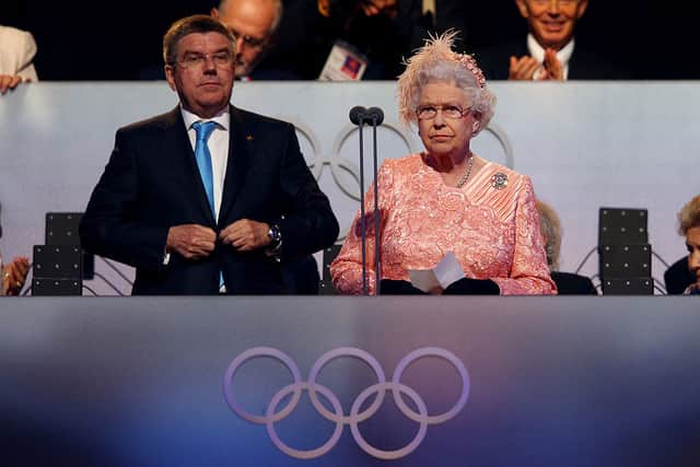 Queen Elizabeth II speaks during the Opening Ceremony of the London 2012 Olympic Games. Credit: Cameron Spencer/Getty Images