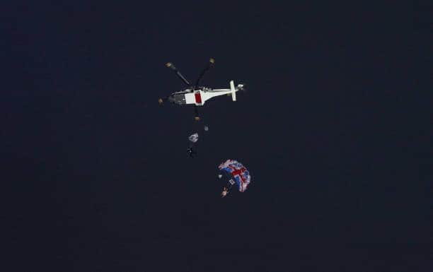 The Queen parachuted out of a helicopter with James Bond to mark the start of London 2012 Olympics (Pic:Getty)