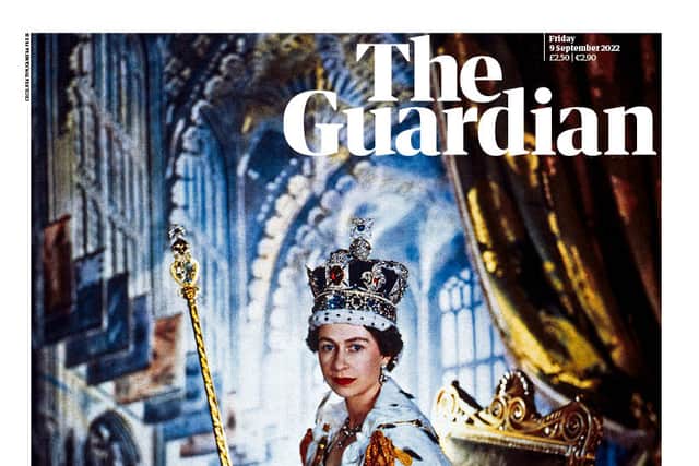 A young Queen Elizabeth II pictured after her coronation, adorned the front page of The Guardian. (Credit: The Guardian/Twitter)