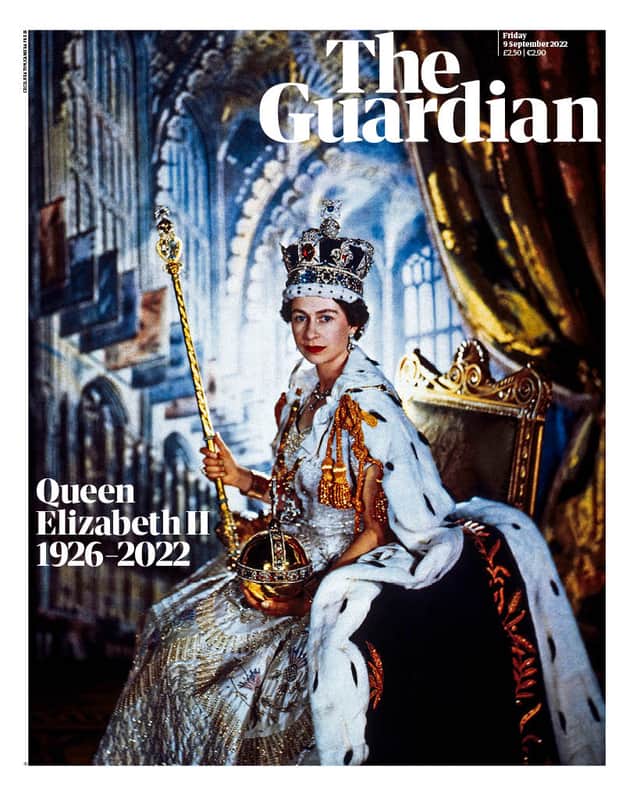 A young Queen Elizabeth II pictured after her coronation, adorned the front page of The Guardian. (Credit: The Guardian/Twitter)