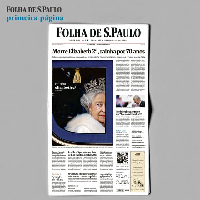 Folha de São Paulo covered its front page in a tribute to The Queen. (Credit: Folha de São Paulo/Twitter)