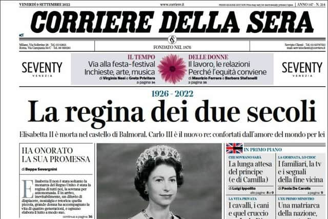 Corriere Della Sera led with a tribute to the Queen. (Credit: Twitter)