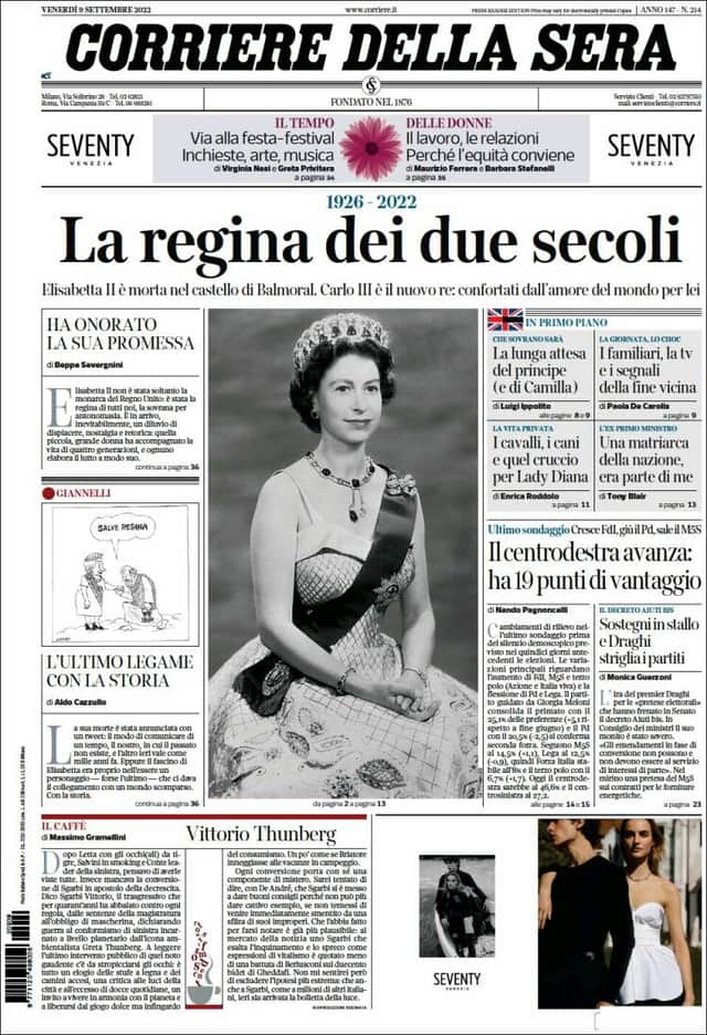 Corriere Della Sera led with a tribute to the Queen. (Credit: Twitter)