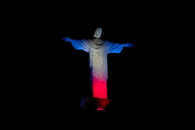Christ the Redeemer was lit up in the colour of the Union flag. (Credit: Getty Images)