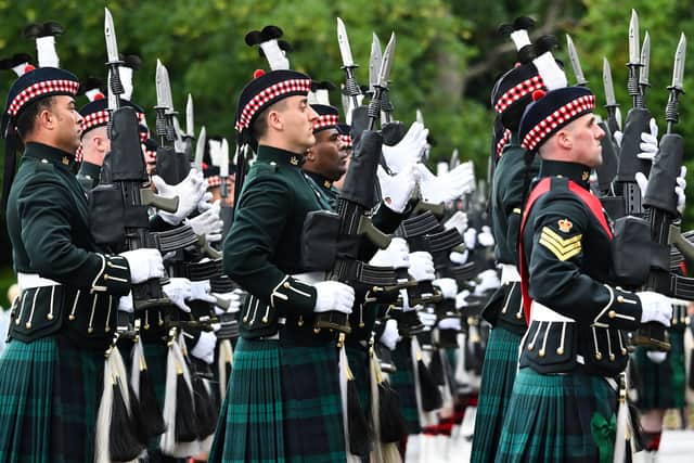 The guard of honour, Balaklava Company, The Argyll and Sutherland Highlanders, 5th Battalion The Royal Regiment of Scotland during the traditional Ceremony of the Keys at Holyroodhouse (Pic: Getty Images)