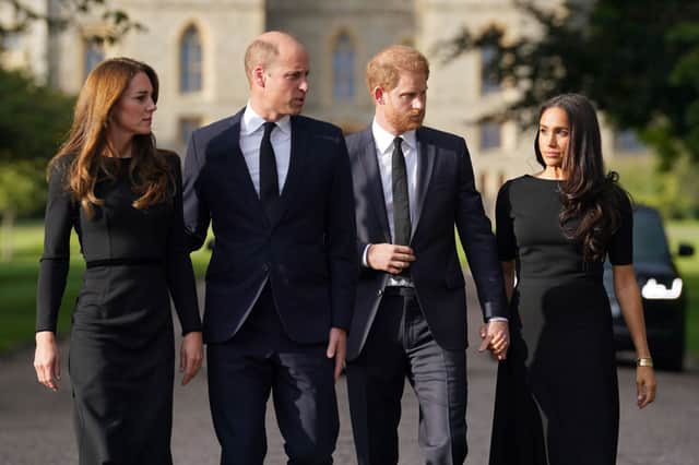 The now Prince and Princess of Wales - William and Kate - were recently joined outside Windsor Castle by Prince Harry and his wife Meghan Markle
