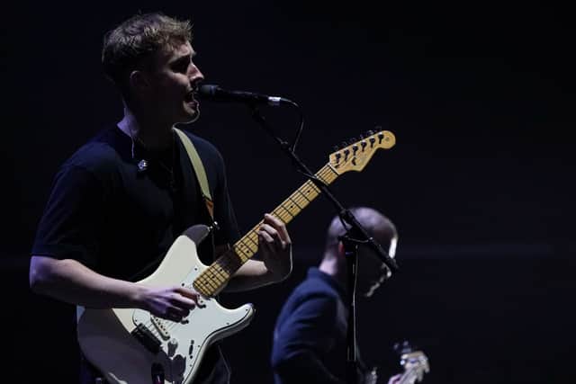 Sam Fender performs at Virgin Money Unity Arena on August 13, 2020 in Newcastle upon Tyne, England. Sam Fender is the first to perform at the socially distanced music venue. (Photo by Ian Forsyth/Getty Images)