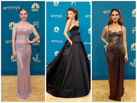The best dressed celebrities at this year’s Emmys including Amanda Seyfriend, Zendaya and Lily James (pictured, left to right)