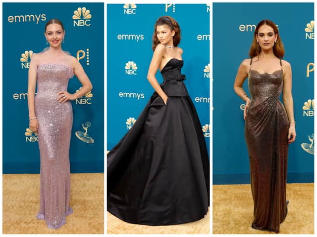 <p>The best dressed celebrities at this year’s Emmys including Amanda Seyfriend, Zendaya and Lily James (pictured, left to right)</p>