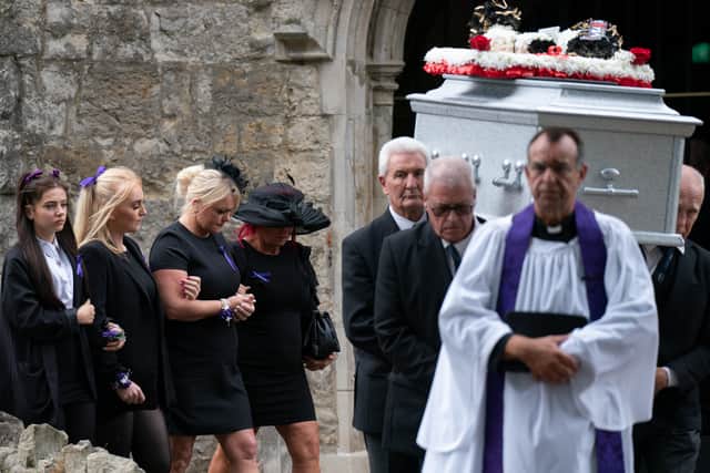 Hollie Dance (third from left) follows as the coffin of her 12-year-old son Archie Battersbee is taken from St Mary's Church, Prittlewell, Southend-on-Sea, Essex after his funeral.