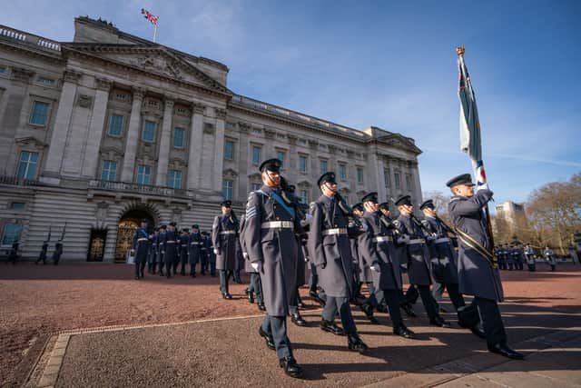 The Queen’s Colour Squadron will play a part in the arrival of the Queen’s coffin in London. (Credit: Getty Images)