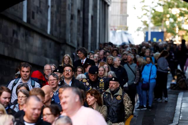 Members of the public queuing outside St Giles’ Cathedral, in Edinburgh, to pay their respects before the coffin of Queen Elizabeth II. Photo: Getty