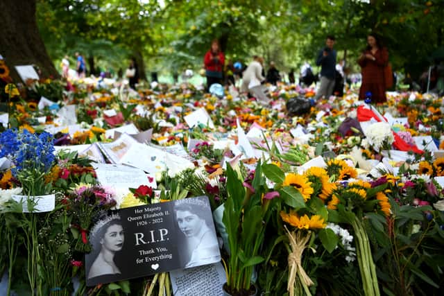 Floral tributes to The Queen in Green Park, London (Pic: Getty Images)