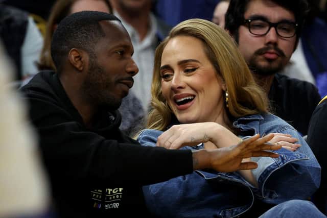Agent Rich Paul and Adele attend Game Two of the 2022 NBA Playoffs Western Conference Finals between the Golden State Warriors and the Dallas Mavericks at Chase Center on May 20, 2022 in San Francisco, California (Photo by Harry How/Getty Images)