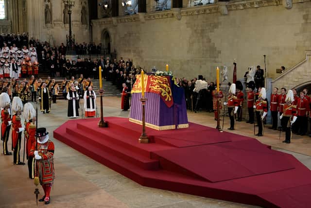 Queen Elizabeth II inside Westminster Hall, at the Palace of Westminster (Pic: POOL/AFP via Getty Images)