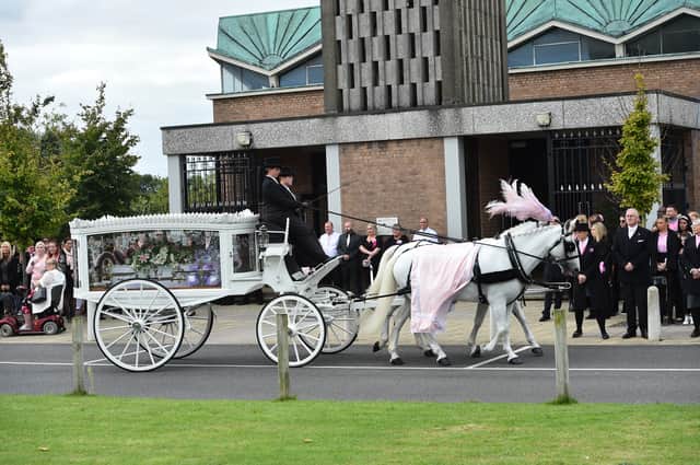 Olivia Pratt-Korbel's coffin arrives at St Margaret Mary's Church in Knotty Ash, Liverpool in a horse-drawn carriage. 