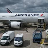 An Air France plane is seen on the tarmac at Charles de Gaulle airport in Roissy-en-France, on September 8, 2022. (Photo by CHRIS DELMAS/AFP via Getty Images)