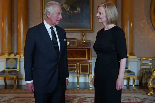 King Charles III during his first audience with Prime Minister Liz Truss at Buckingham Palace. (Getty Images) 