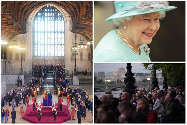 People have been lining up for hours to attend to Queen’s lying in state and to watch the cortege with her coffin pass.