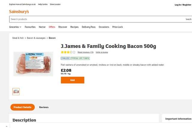 This family pack of cooking bacon used to cost 75p at Sainsbury’s. It is now £2.08. 