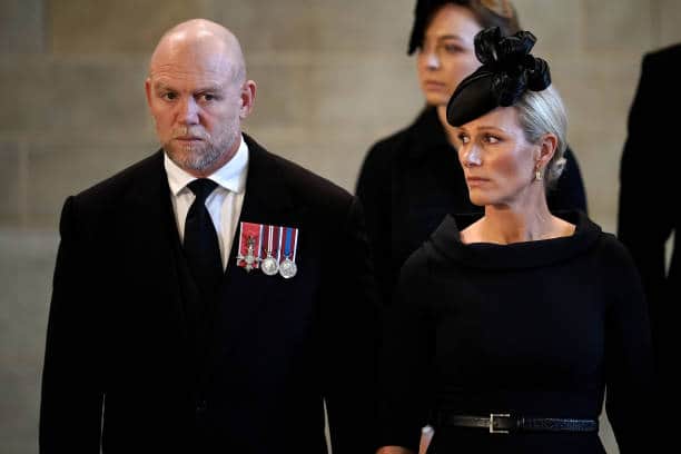Mike and Zara Tindall pay their respects to Queen Elizabeth (Pic:Getty)