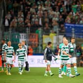 WARSAW, POLAND - SEPTEMBER 14:  Players of Celtic walk off the field during the UEFA Champions League group F match between Shakhtar Donetsk and Celtic FC at The Marshall Jozef Pilsudski's Municipal Stadium of Legia Warsaw on September 14, 2022 in Warsaw, Poland. (Photo by Adam Nurkiewicz/Getty Images)