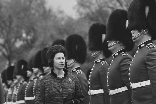 Queen Elizabeth II inspects the Grenadier Guards in 1962