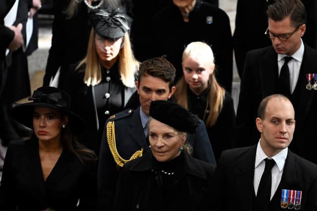 Sophie Winkleman, Princess Michael of Kent, Lord Frederick Windsor and George Gilman during The State Funeral of Queen Elizabeth II at Westminster Abbey on September 19, 2022. (Photo by Gareth Cattermole/Getty Images)