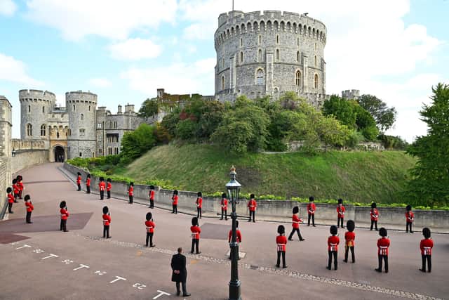 Coldstream Guards outside Windsor Castle ahead of the Queen’s Committal service