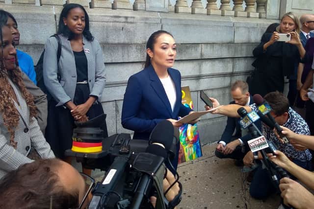 Adnan Syed’s attorney speaks outside a courthouse in Baltimore after a judge threw out the conviction of Adnan Syed for the murder of his ex-girlfriend (Photo: Getty Images)
