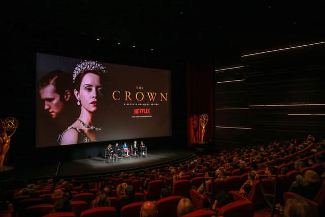 Krista Smith, Peter Morgan, Claire Foy, Vanessa Kirby and Jane Petrie speak onstage during the For Your Consideration event for Netflix’s “The Crown” at Hollywood’s Saban Media Center in April 2018. (Photo by Rich Fury/Getty Images)