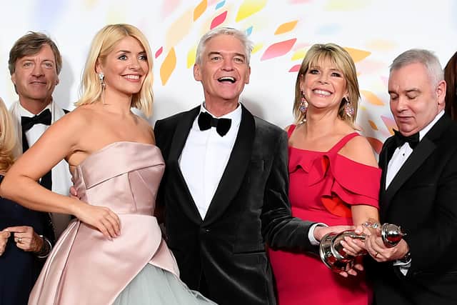 Richard Madeley, Holly Willoughby, Phillip Schofield Ruth Langsford and Eamonn Holmes of This Morning after winning the Live Magazine Show award during the National Television Awards 2020. (Photo by Gareth Cattermole/Getty Images)
