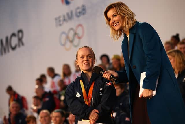 Ellie Simmonds is interviewed by Helen Skelton during the Olympics & Paralympics Team GB - Rio 2016 Victory Parade, in 2016. Both are set to compete in the 2022 Strictly Come Dancing line-up. (Photo by Jan Kruger/Getty Images)
