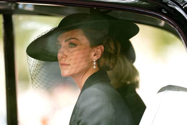 Kate wore the Queen’s jewellery to Her Majesty’s funeral (Pic:Getty)