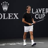 Roger Federer practices ahead of his final tournament, the Rod Laver Cup