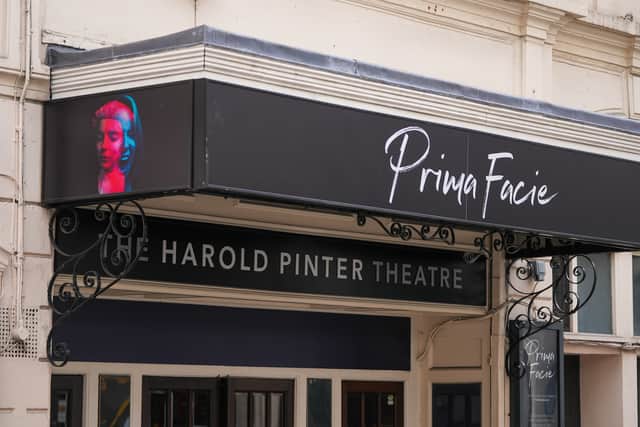 General view of signage of âPrima Facieâ at The Harold Pinter Theatre on April 19, 2022 in London, England. (Photo by Ming Yeung/Getty Images)