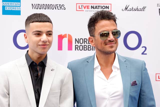 Junior Savva Andreas Andre and Peter Andre attend the Nordoff Robbins O2 Silver Clef Awards at The Grosvenor House Hotel on July 01, 2022 in London, England. (Photo by John Phillips/Getty Images)