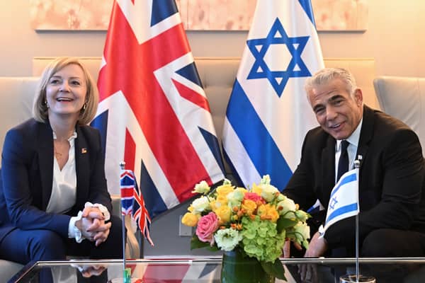 Liz Truss met with Israel caretaker Prime Minster Yair Lapid at the UN general Assembly in new York to discuss a controversial embassy move. (Credit: Getty Images)