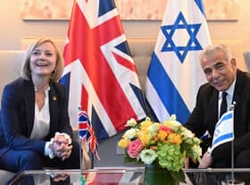 Liz Truss met with Israel caretaker Prime Minster Yair Lapid at the UN general Assembly in new York to discuss a controversial embassy move. (Credit: Getty Images)