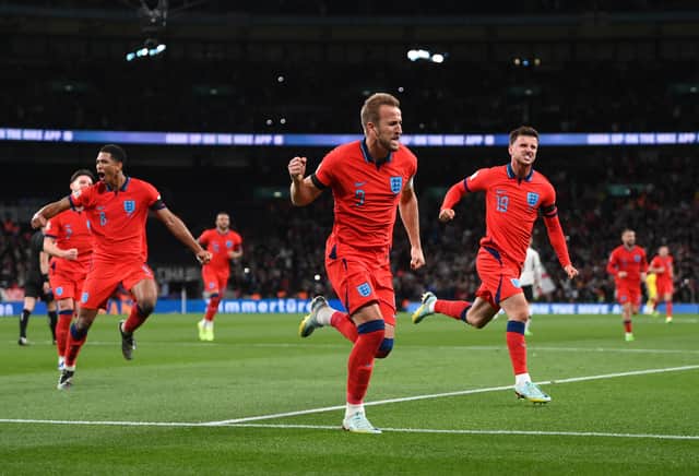 England celebrate their third goal against Germany in Nations League fixture