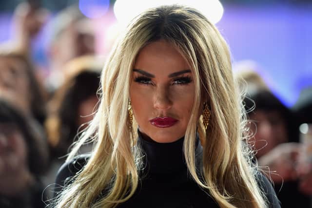Katie Price has been left sore and bruised after falling off her horse twice. (Photo by Jeff Spicer/Getty Images)