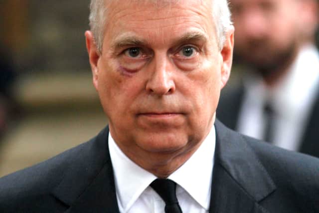 Prince Andrew, Duke of York leaves the funeral service of Patricia Knatchbull, Countess Mountbatten of Burma at St Paul's Church in Knightsbridge on June 27, 2017 in London, England. (Photo Mark Richards - WPA Pool / Getty Images)