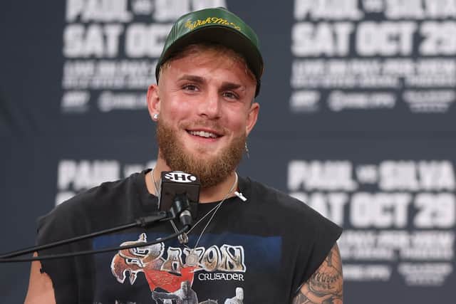 Jake Paul speaks during a Jake Paul v Anderson Silva press conference at Gila River Arena on September 13, 2022 in Glendale, Arizona. (Photo by Christian Petersen/Getty Images)