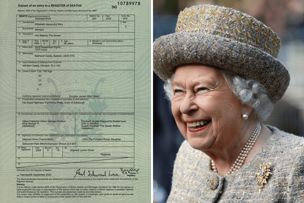 The Queen’s death certificate has confirmed that she officially died of ‘old age’. (Credit: Getty Images/PA)