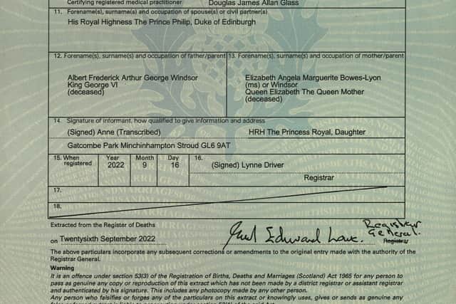 The official death certificate of the Queen shows that she died of ‘old age’ (Credit: PA)