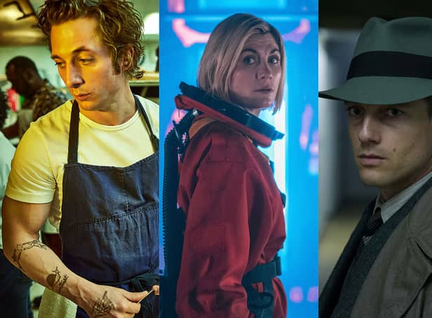 <p>Jeremy Allen White as Carmy in The Bear, Jodie Whittaker as the Doctor in Doctor Who, and Volker Bruch as Gereon Rath in Babylon Berlin (Credit: FX; BBC One; Sky UK)</p>