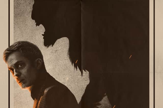 A poster for Marvel’s Werewolf by Night. The shadow of a wolf looms over Jack Russell, played by Gael García Bernal (Credit: Disney+)