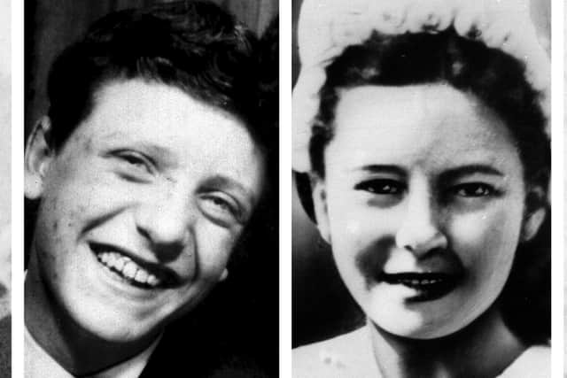 The Moors Murders victims: (From left) John Kilbride, 12, 10-year-old Lesley Ann Downey Edward Evans, 17,  Pauline Reade, 16, and 12-year-old Keith Bennett.  Credit: PA